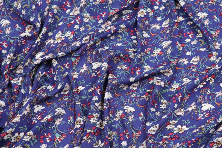 Ткань плательно-блузочная штапель, Maks Style, вискоза 100%, цветочный принт синий, арт. MS-1197 D-31