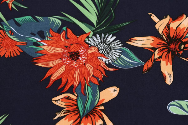 Ткань плательно-блузочная штапель, Maks Style, вискоза 100%, цвет ткани темно-синий, цветочный принт, арт. MS- 2201 D-23