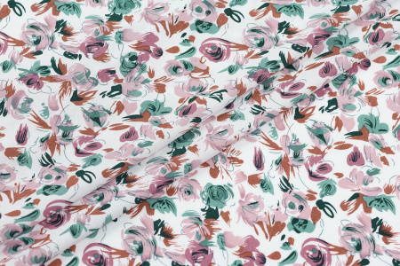 Ткань плательно-блузочная штапель, Maks Style, вискоза 100%, цветочный принт светлый, арт. MS-1180 D-7