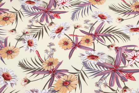 Ткань плательно-блузочная штапель, Maks Style, вискоза 100%, цвет ткани светлый, цветочный принт, арт. MS- 2201 D-32