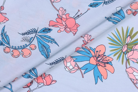 Ткань плательно-блузочная вискоза нейлон, Maks Style, вискоза 80%, нейлон 20%, цветочный принт, арт. MS- 4202 D- 201 С- 2