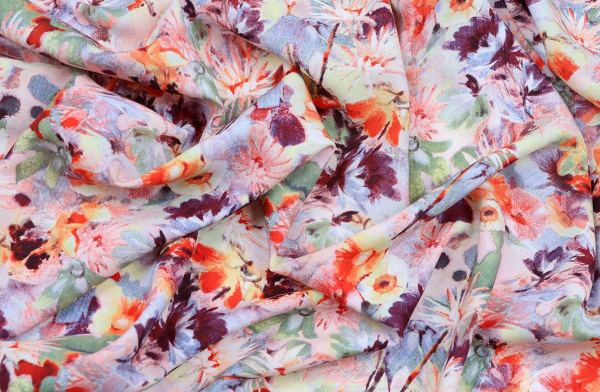 Ткань плательно-блузочная штапель, Maks Style, вискоза 100%, цветочный принт, арт. 3763/18 D-4 C-2