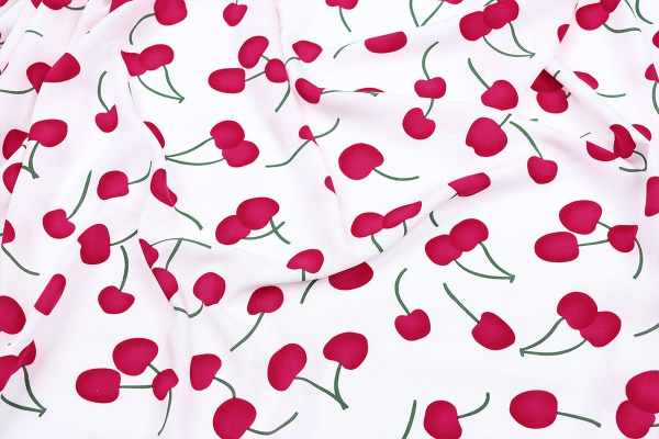 Ткань плательно-блузочная штапель, Maks Style, вискоза 100%, цвет ткани белый, спелая вишня, арт. MS- 2227 D-3