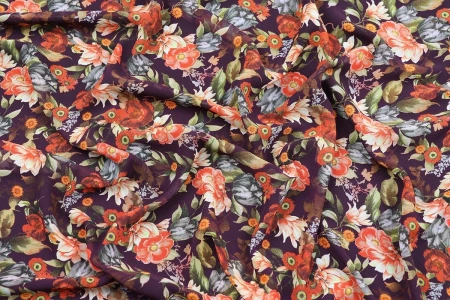 Ткань плательно-блузочная шифон,  Maks Style, цветочный принт, арт. SI-3778-18 D-1011461 C-A