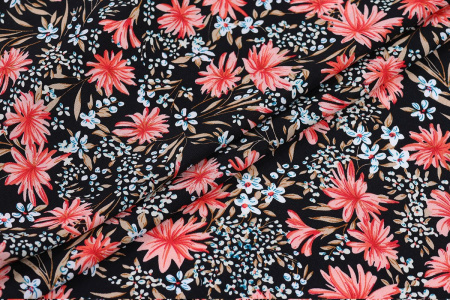Ткань плательно-блузочная штапель, Maks Style, вискоза 100%, цветочный принт черный, арт. MS-1237 D-LZD621056 С-2