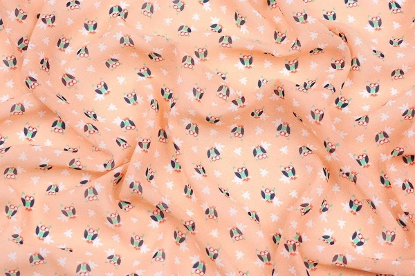 Ткань плательно-блузочная шифон, Maks Style, совы, арт. 2493 D-16 C-1