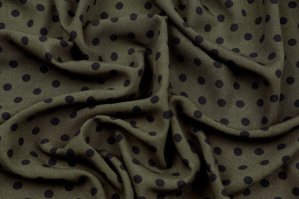 Ткань плательно-блузочная штапель, Maks Style, вискоза 100%, хаки принт горох, арт. MS- 1146 D-28 С-2