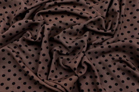 Ткань плательно-блузочная штапель, Maks Style, вискоза 100%, шоколадный принт горох, арт. MS- 1146 D-28 С-3