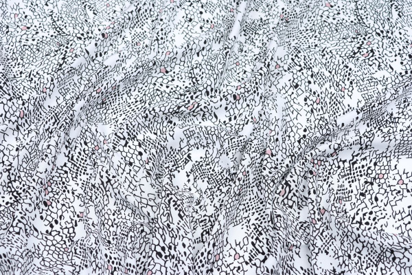 Ткань плательно-блузочная штапель, Maks Style, вискоза 100%, цвет ткани белый, рисунок черный, арт. MS- 2208 D-7 C-1