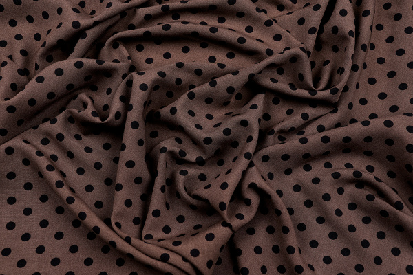 Ткань плательно-блузочная штапель, Maks Style, вискоза 100%, шоколадный принт горох, арт. MS- 1146 D-28 С-3