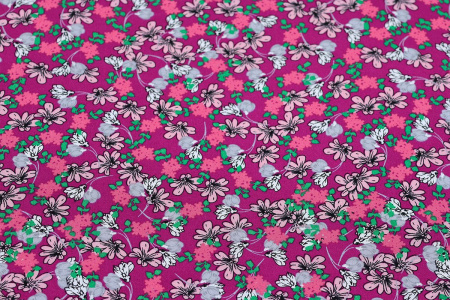 Ткань плательно-блузочная штапель, Maks Style, вискоза 100%, цветочный принт малиновый, арт. MS-1237 D-LZD621058 C-2