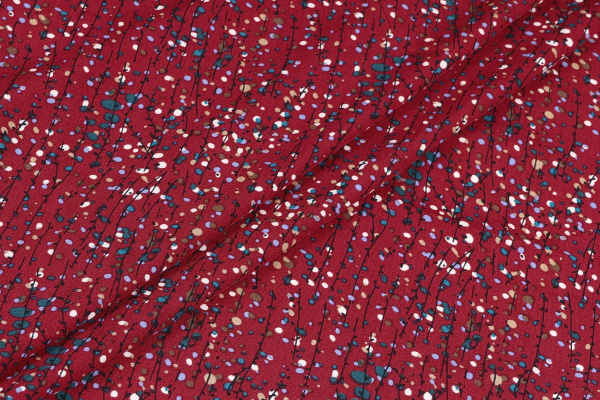 Ткань плательно-блузочная штапель, Maks Style, вискоза 100%, цвет ткани красный, мелкий рисунок, арт. MS- 1226 D-32 C-1