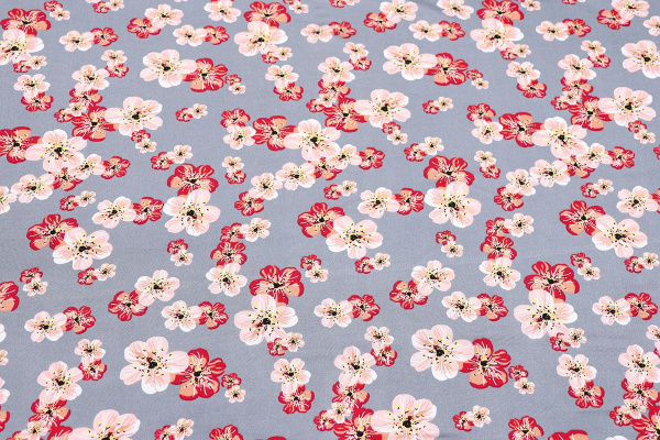 Ткань плательно-блузочная штапель, Maks Style, вискоза 100%, цветочный принт серый, арт. MS-2202 D-LZD621062 C-3