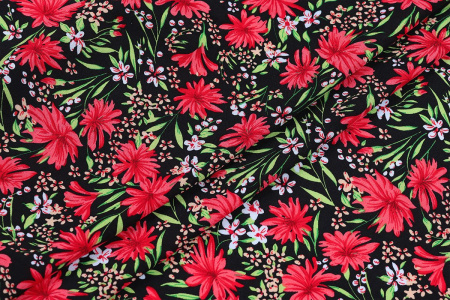 Ткань плательно-блузочная штапель, Maks Style, вискоза 100%, цветочный принт черный, арт. MS-1237 D-LZD621056 С-3