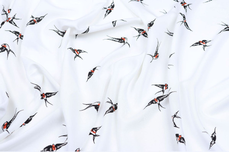 Ткань плательно-блузочная штапель, Maks Style, вискоза 100%, цвет ткани белый, ласточки, арт. MS- 2208 D-3 C-1