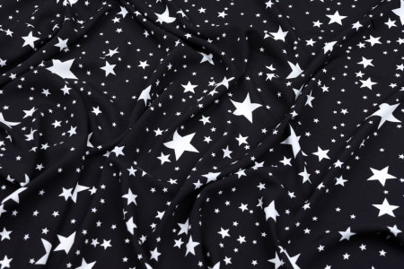 Ткань плательно-блузочная штапель, Maks Style, вискоза 100%, цвет ткани черный, звезды, арт. MS- 1146 D-25 C-2