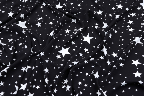 Ткань плательно-блузочная штапель, Maks Style, вискоза 100%, цвет ткани черный, звезды, арт. MS- 1146 D-25 C-2