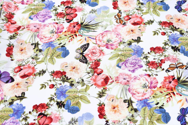 Ткань плательно-блузочная штапель, Maks Style, вискоза 100%, цветы, бабочки, арт. MS- 1215 D- 6