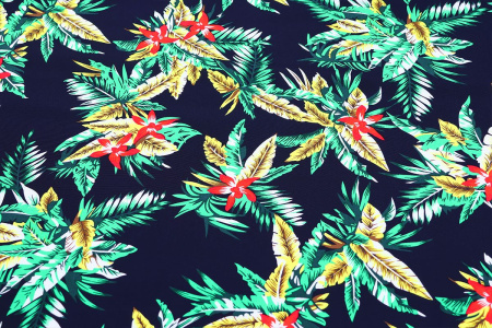 Ткань плательно-блузочная штапель, Maks Style, вискоза 100%, цвет ткани темно-синий, рисунок цветы, арт. MS- 1226 D-10 C-1