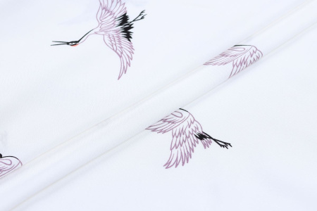 Ткань плательно-блузочная штапель, Maks Style, вискоза 100%, цвет ткани белый, аисты, арт. MS- 1226 D-21 C-1