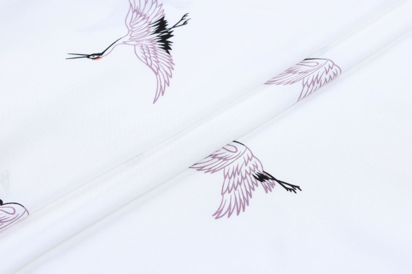 Ткань плательно-блузочная штапель, Maks Style, вискоза 100%, цвет ткани белый, аисты, арт. MS- 1226 D-21 C-1