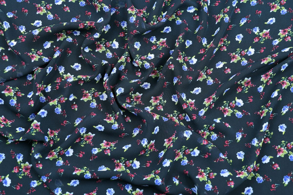 Ткань плательно-блузочная шифон, Maks Style, цветочный принт, арт. SI-3778-18 D-1015313