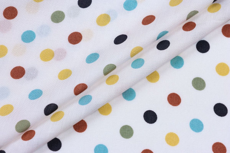 Ткань плательно-блузочная штапель, Maks Style, вискоза 100%, белый принт горох цветной, арт. 4199 D-48870