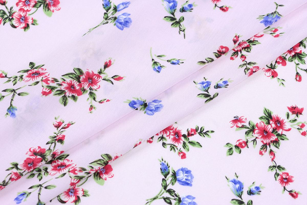 Ткань плательно-блузочная штапель, Maks Style, вискоза 100%, цветочный принт розовый, арт. MS-1120-1 D-20