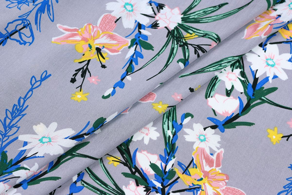 Ткань плательно-блузочная штапель, Maks Style, вискоза 100%, цветочный принт, арт. MS-1237 D-LZD621084 C-2