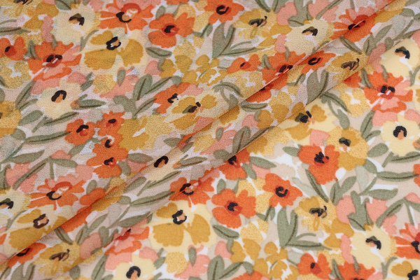 Ткань плательно-блузочная шифон, Maks Style, цветочный принт, арт. MS- 1234 D- 25 C-1