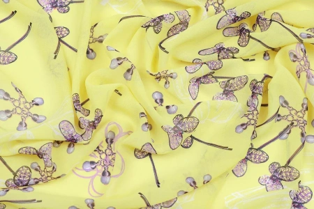 Ткань плательно-блузочная шифон,  Maks Style, цветочный принт, арт 2493 D-14 C-1