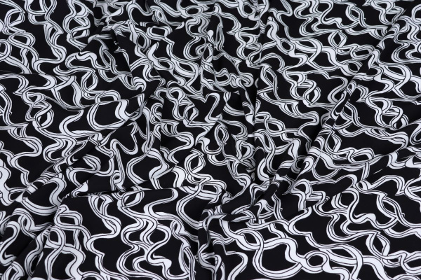 Ткань плательно-блузочная штапель, Maks Style, вискоза 100%, абстракция черно-белая, арт. MS- 1226 D- 18/19 C- 2