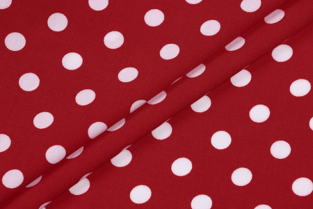 Ткань плательно-блузочная штапель, Maks Style, вискоза 100%, красный принт горох, арт. MS- 1146 D-29 С-6