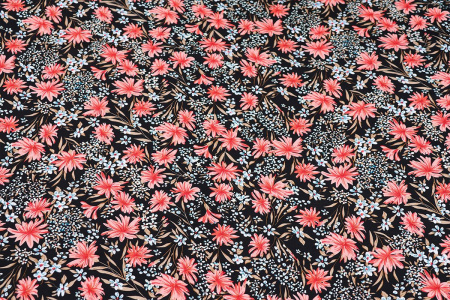 Ткань плательно-блузочная штапель, Maks Style, вискоза 100%, цветочный принт черный, арт. MS-1237 D-LZD621056 С-2