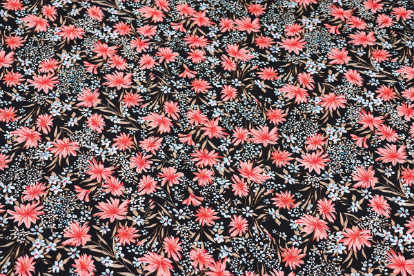 Ткань плательно-блузочная штапель, Maks Style, вискоза 100%, цветочный принт черный, арт. MS-1237 D-LZD621056 С-2