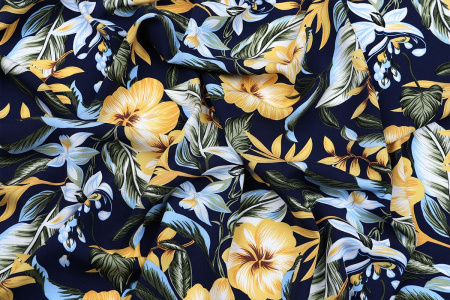 Ткань плательно-блузочная штапель, Maks Style, вискоза 100%, черный цветочный принт, арт. MS-1226 D-26 С-3