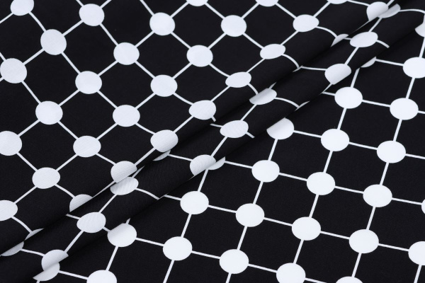 Ткань плательно-блузочная штапель, Maks Style, вискоза 100%, цвет ткани черный, белый горох, арт. MS- 1146 D-24 C-2