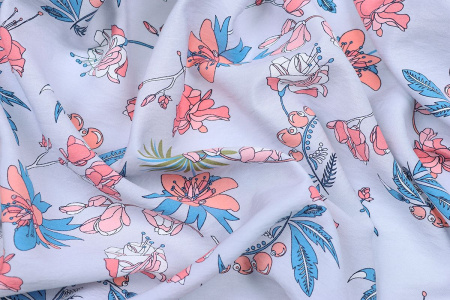 Ткань плательно-блузочная вискоза нейлон, Maks Style, вискоза 80%, нейлон 20%, цветочный принт, арт. MS- 4202 D- 201 С- 2