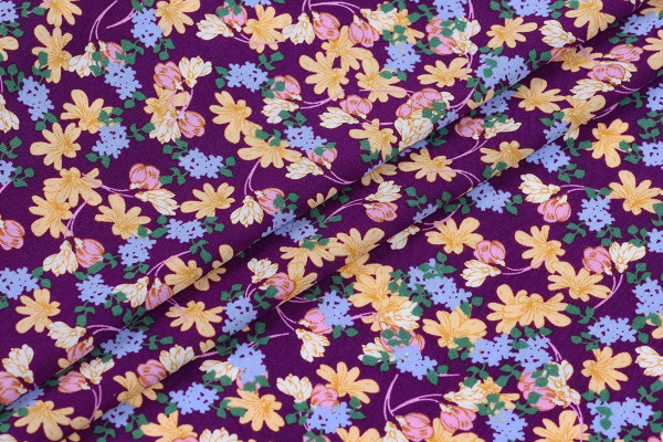 Ткань плательно-блузочная штапель, Maks Style, вискоза 100%, цветочный принт фиолетовый, арт. MS-1237 D-LZD621058 C-1