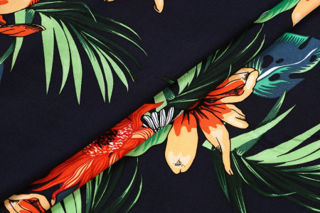 Ткань плательно-блузочная штапель, Maks Style, вискоза 100%, цвет ткани темно-синий, цветочный принт, арт. MS- 2201 D-23