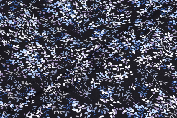 Ткань плательно-блузочная штапель, Maks Style, вискоза 100%, цвет ткани черный, рисунок цветы, арт. MS- 2208 D-10 C-1