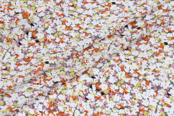 Ткань плательно-блузочная штапель, Maks Style, вискоза 100%, цветочный принт оливковый, арт. MS- 2201 D-25