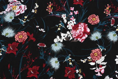 Ткань плательно-блузочная штапель, Maks Style, вискоза 100%, цветочный принт, арт. 3020 D-9 С-3