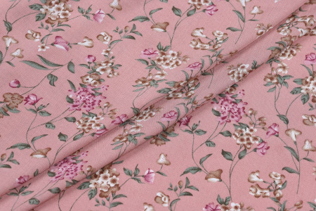 Ткань плательно-блузочная штапель, Maks Style, вискоза 100%, цвет ткани розовый, цветочный принт, арт. MS- 2201 D-51