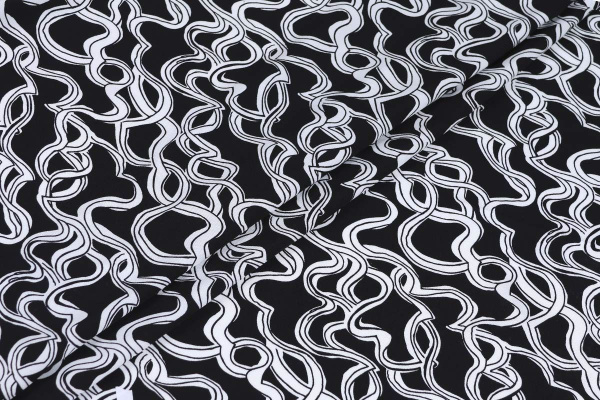 Ткань плательно-блузочная штапель, Maks Style, вискоза 100%, абстракция черно-белая, арт. MS- 1226 D- 18/19 C- 2