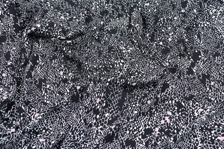 Ткань плательно-блузочная штапель, Maks Style, вискоза 100%, цвет ткани черный, рисунок белый, арт. MS- 2208 D-7 C-2