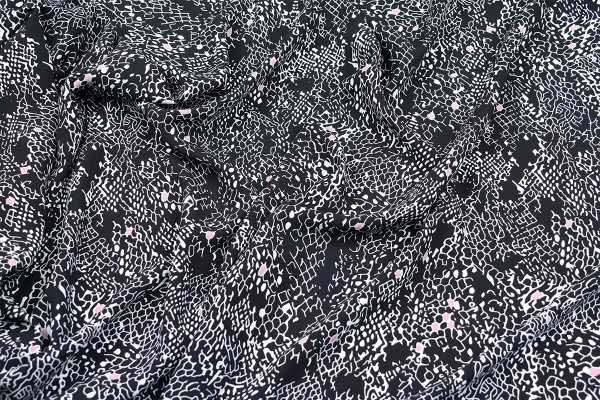 Ткань плательно-блузочная штапель, Maks Style, вискоза 100%, цвет ткани черный, рисунок белый, арт. MS- 2208 D-7 C-2