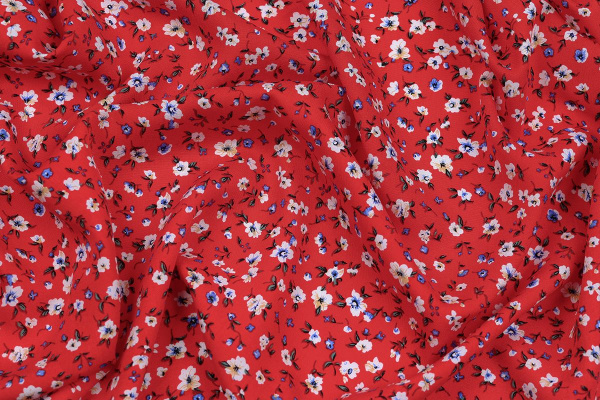 Ткань плательно-блузочная штапель, Maks Style, вискоза 100%, цвет ткани красный, цветочный принт, арт. MS- 2201 D-17