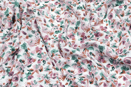 Ткань плательно-блузочная штапель, Maks Style, вискоза 100%, цветочный принт светлый, арт. MS-1180 D-7