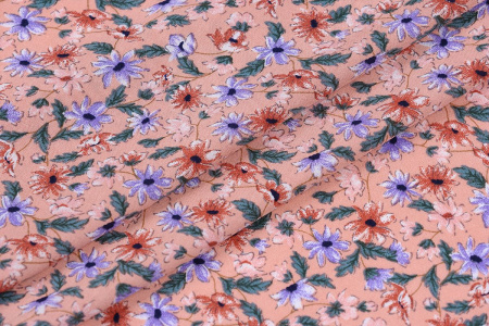 Ткань плательно-блузочная штапель, Maks Style, вискоза 100%, цветочный принт коралловый, арт. MS-1173 D-33